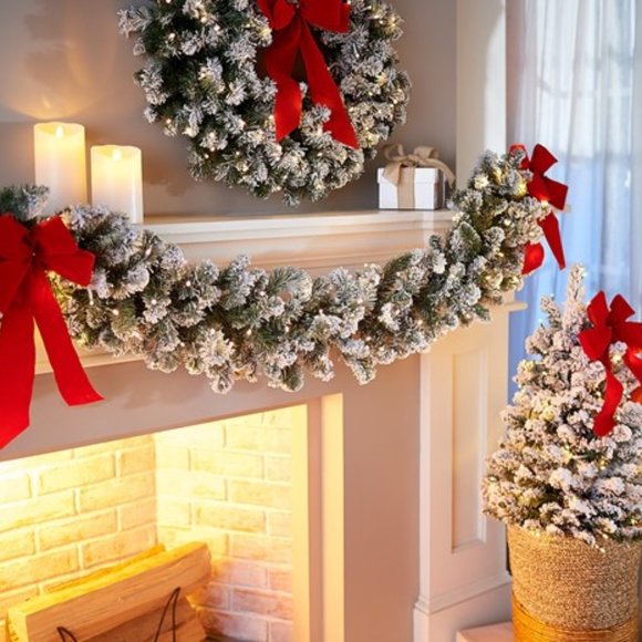 Other - 9' Flocked Overlit Garland w/ Bows Other - 9' Flocked Overlit Garland w/ Bows